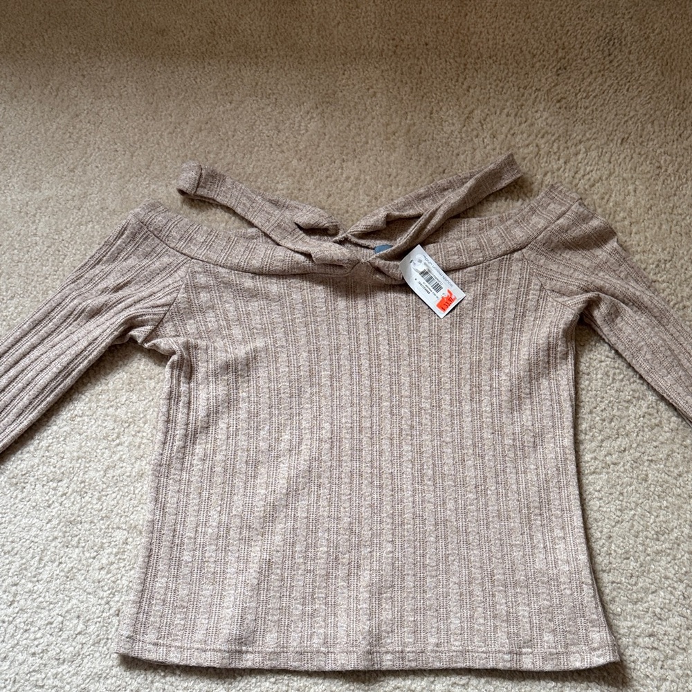 Off-the-Shoulder Tan Sweater